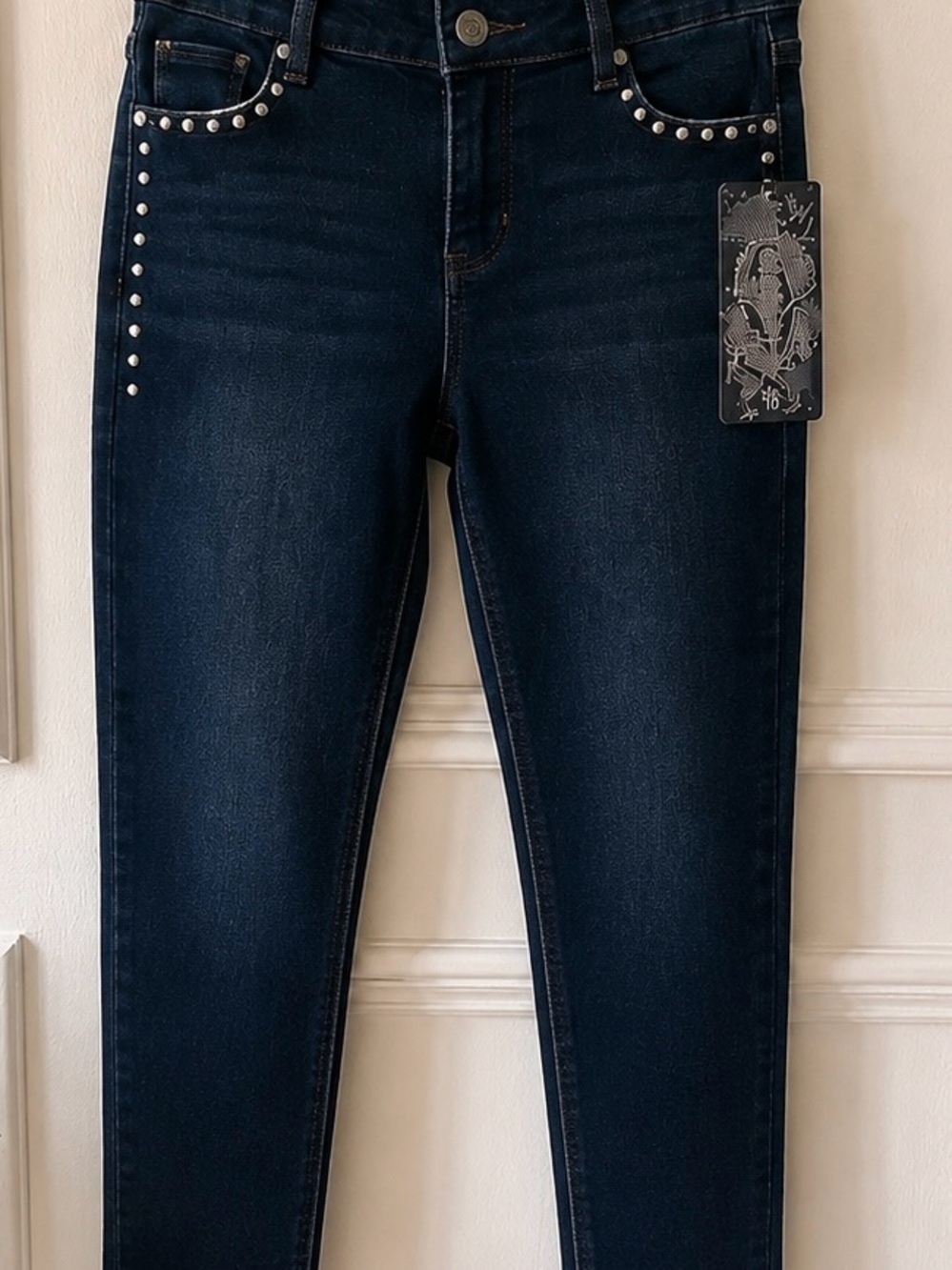 Blue Spice Dark Blue Skinny Jeans with Studded Pockets